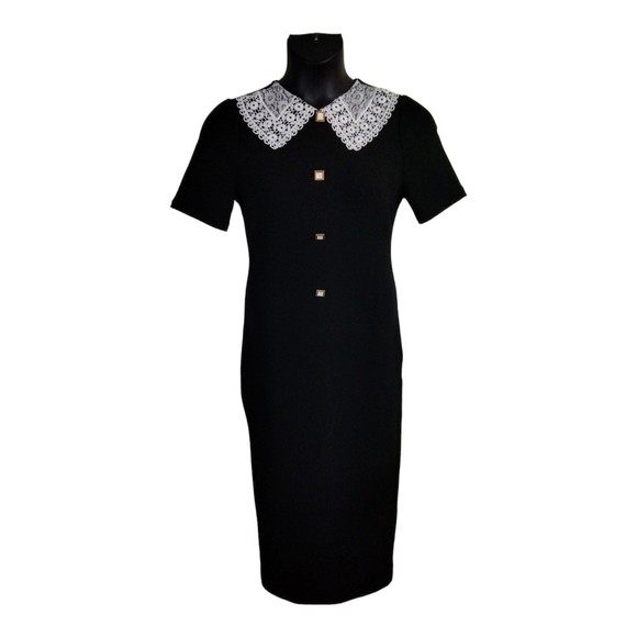 SHEIN Women's M Dress Black White Collar Wednesday  Adams Jury Halloween Gold - Picture 1 of 14